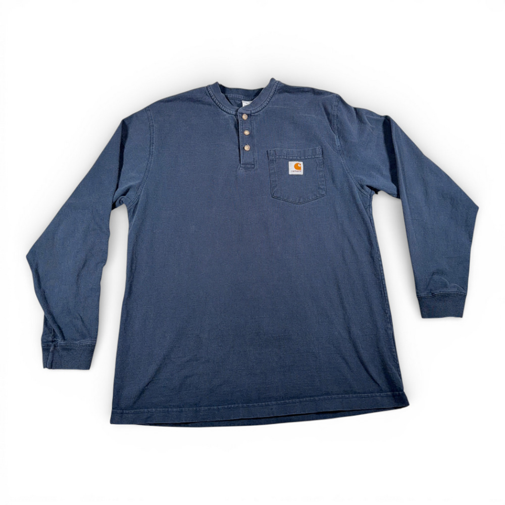 Vintage Carhartt Shirt Adult MEDIUM Blue Henley Workwear Heritage Cotton LS Y2K